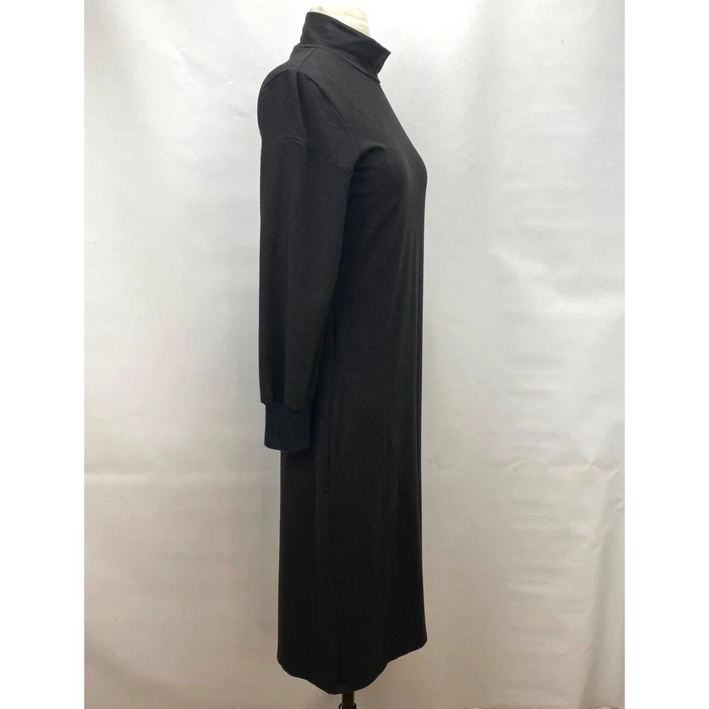 Blue Canoe Organic Black Dress Small Midi Knit Long Sleeves Mock Neck Career
